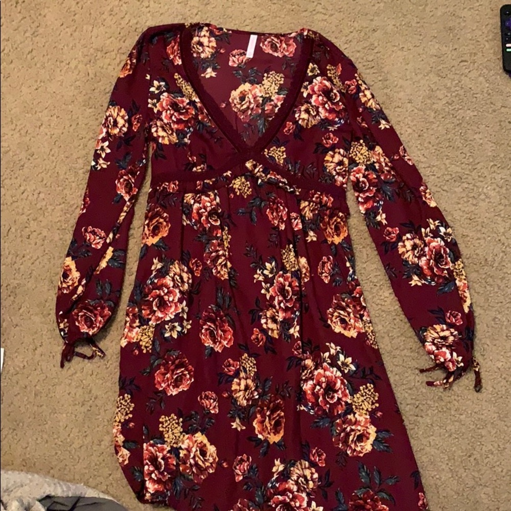 Shot floral burgundy dress